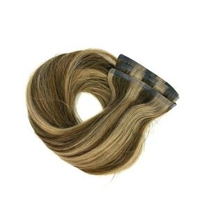 Glam Seamless Invisi Clip Human Hair Extensions 4/27 Brown Blonde 140g 18" NWOT